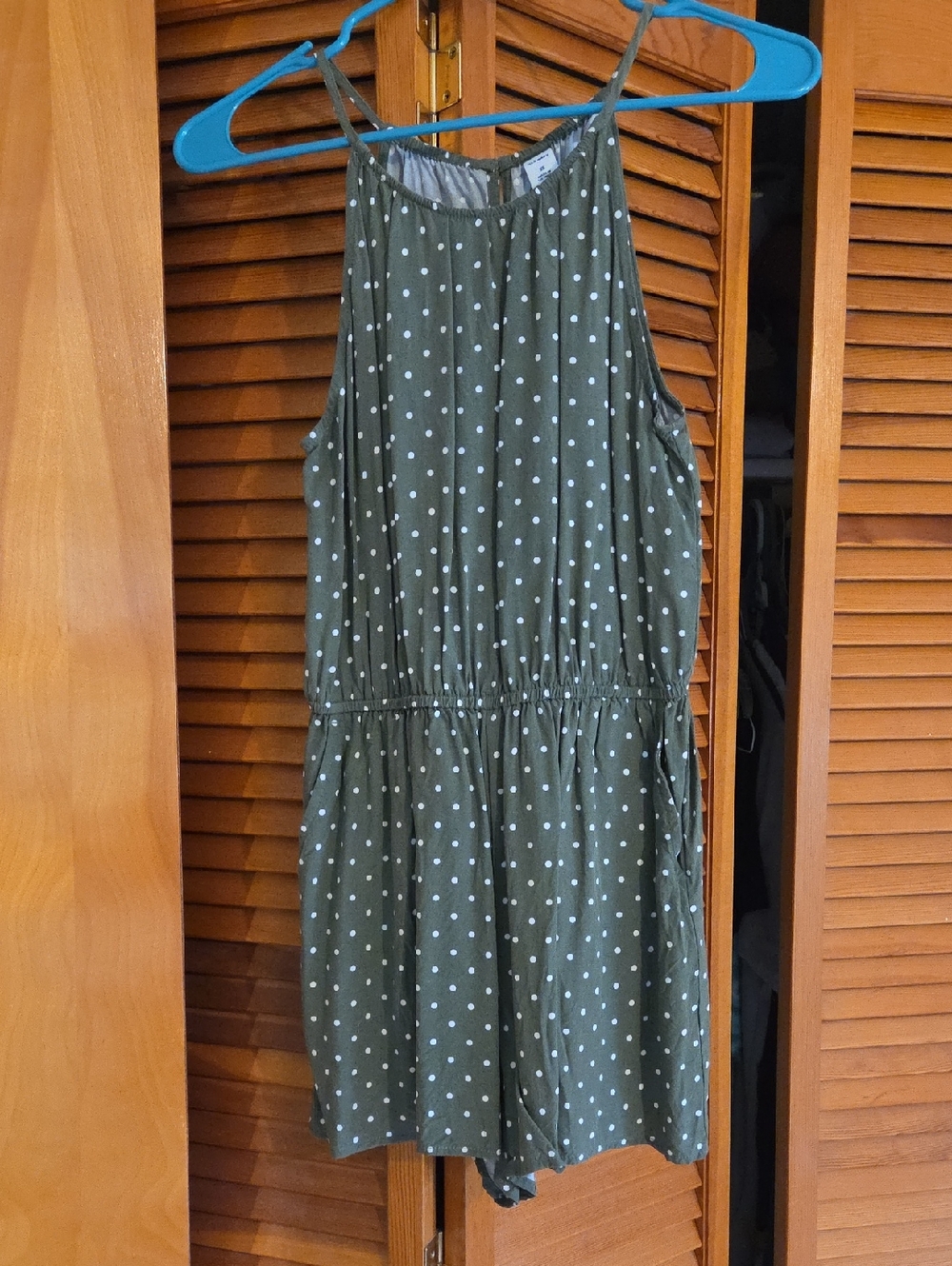 Olive Green Polka Dot Halter Romper